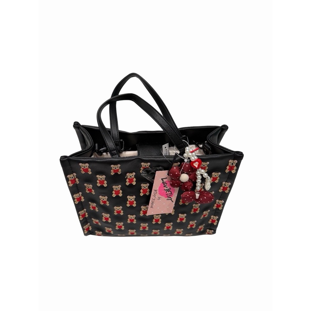Luv Betsey by Betsey Johnson Teddy Bear Heart Satchel Crossbody Bag Black NEW - Picture 2 of 6